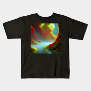 Beautiful Lake Under Colorful Fantasy Plants Kids T-Shirt